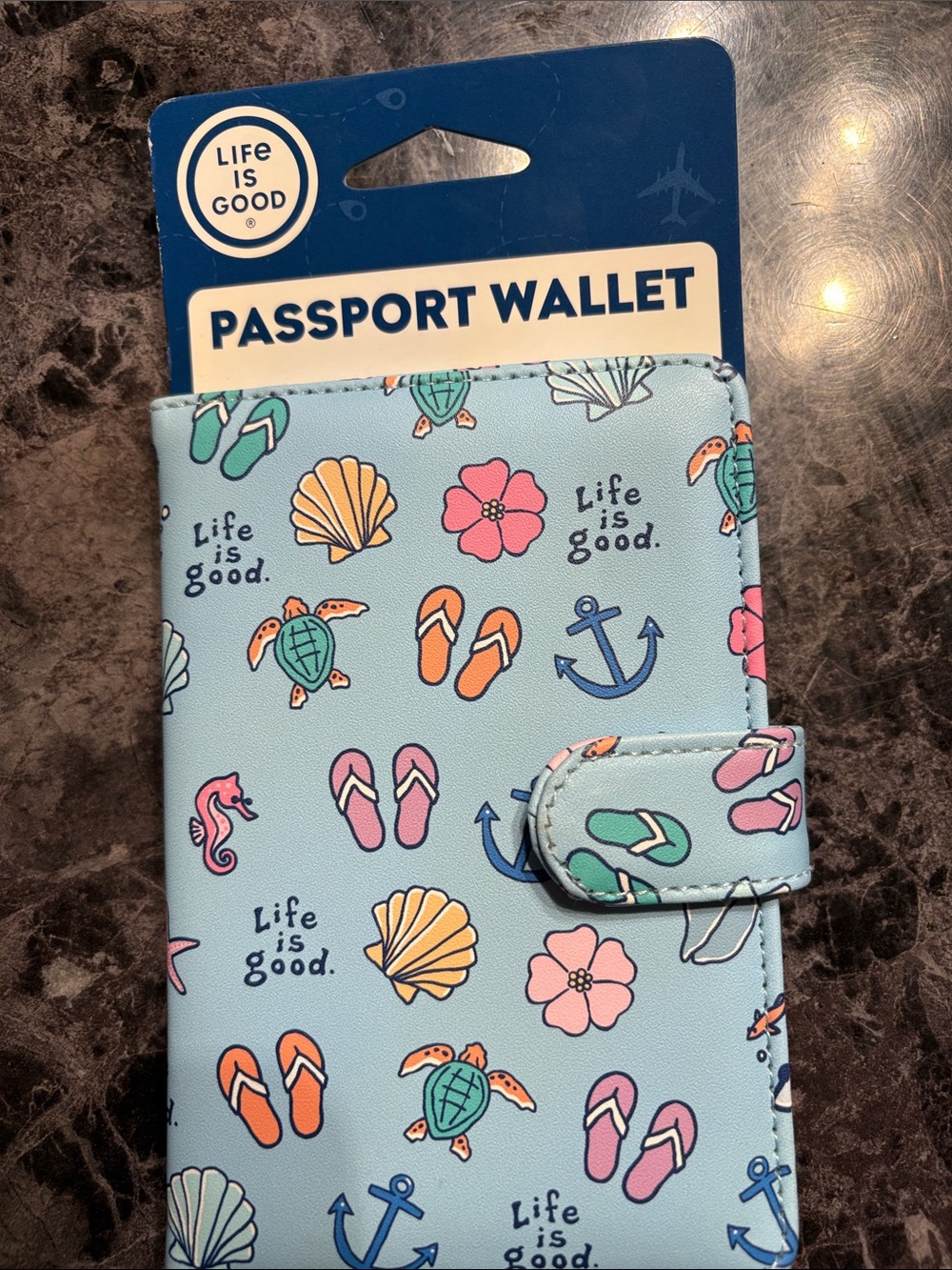 Life Is Good Light Blue Seashell & Flip-Flop Passport Wallet